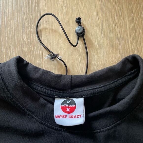 Maybe Crazy Men’s XL Black Streetwear Tee T-Shirt Drawstring Collar Lightning - Picture 4 of 7